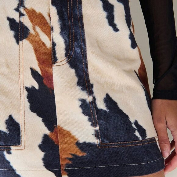 Multicolor Casual Women's Cow Print Low Waist Cotton Mini Skirt - Picture 5 of 7